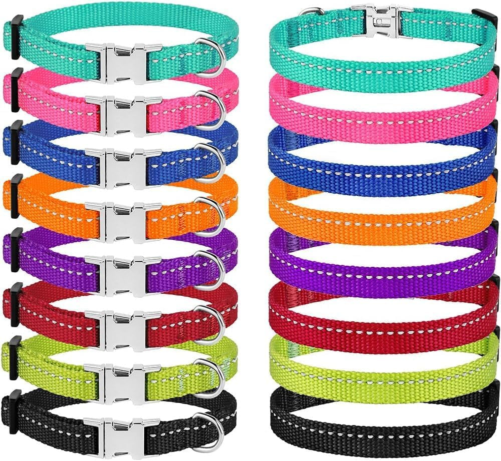 Reflective Dog Collar for a Small, Medium, Large Dog or Puppy with a Quick Release Buckle - Boy and Girl - Nylon Suitable for Swimming (7-11 Inch, Lime Green)