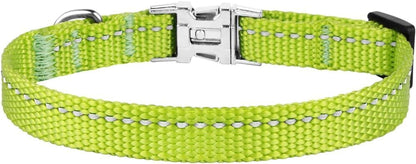 Reflective Dog Collar for a Small, Medium, Large Dog or Puppy with a Quick Release Buckle - Boy and Girl - Nylon Suitable for Swimming (7-11 Inch, Lime Green)